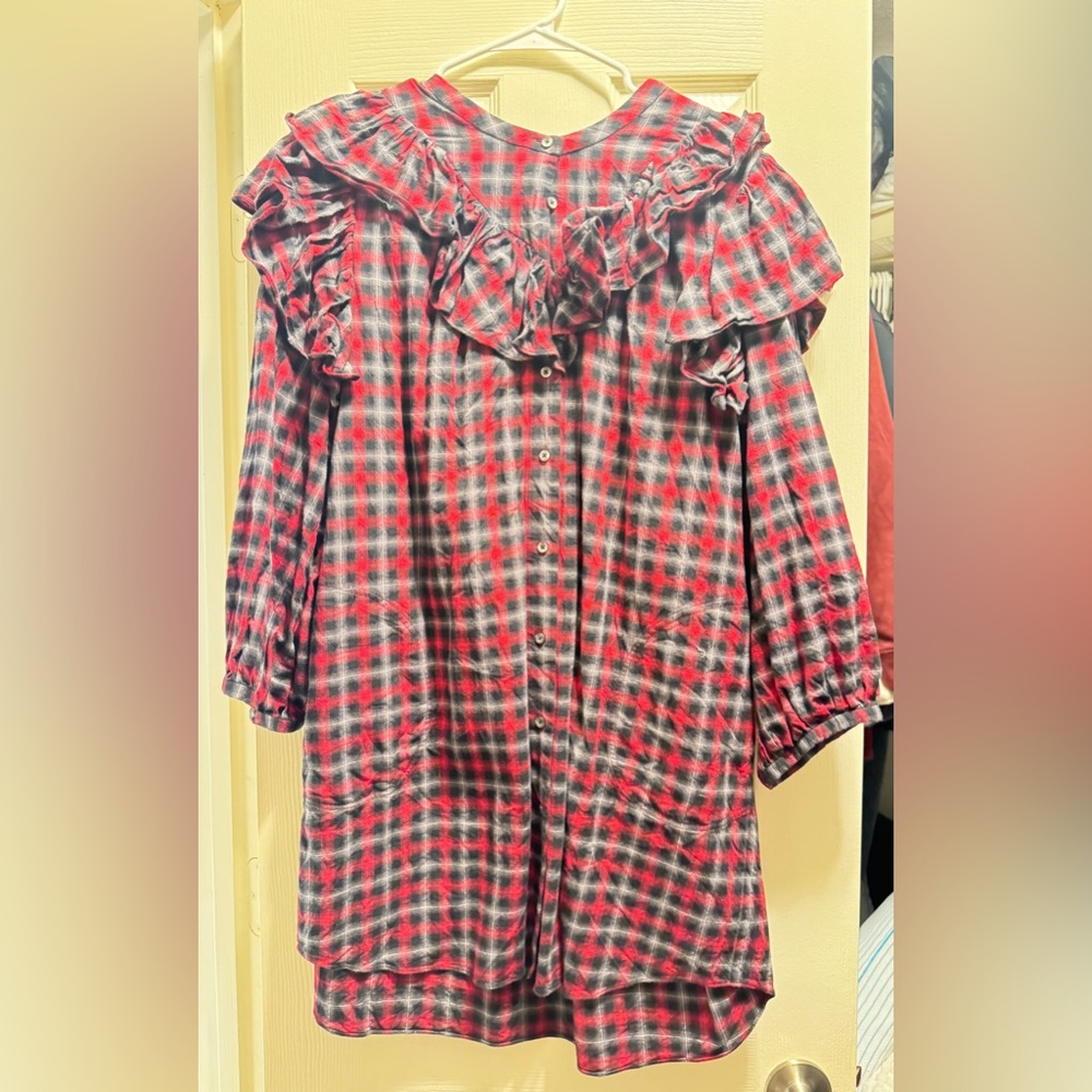 SOMETHING NAVY plaid ruffle dress